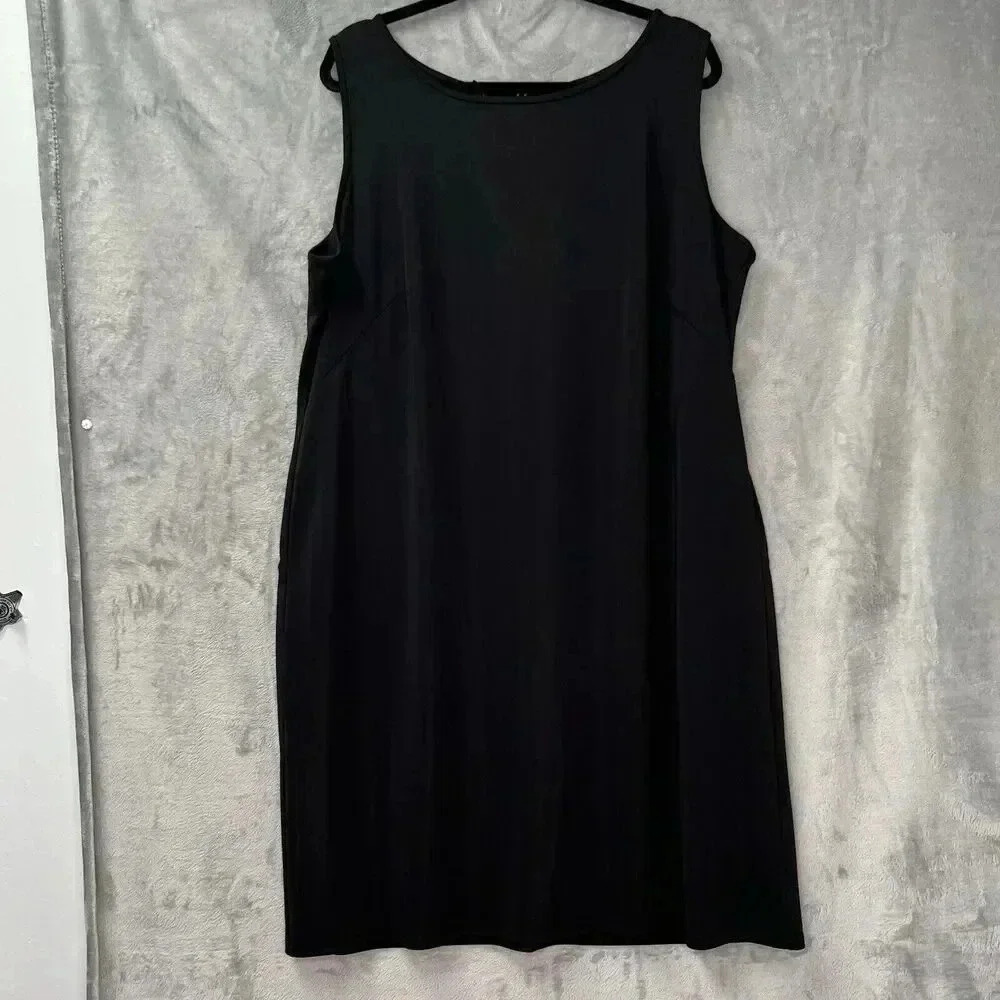 Talbots Womens‎ A-Line Midi Dress Jersey Knit Black/Gold Shimmery Sz 2X Basic